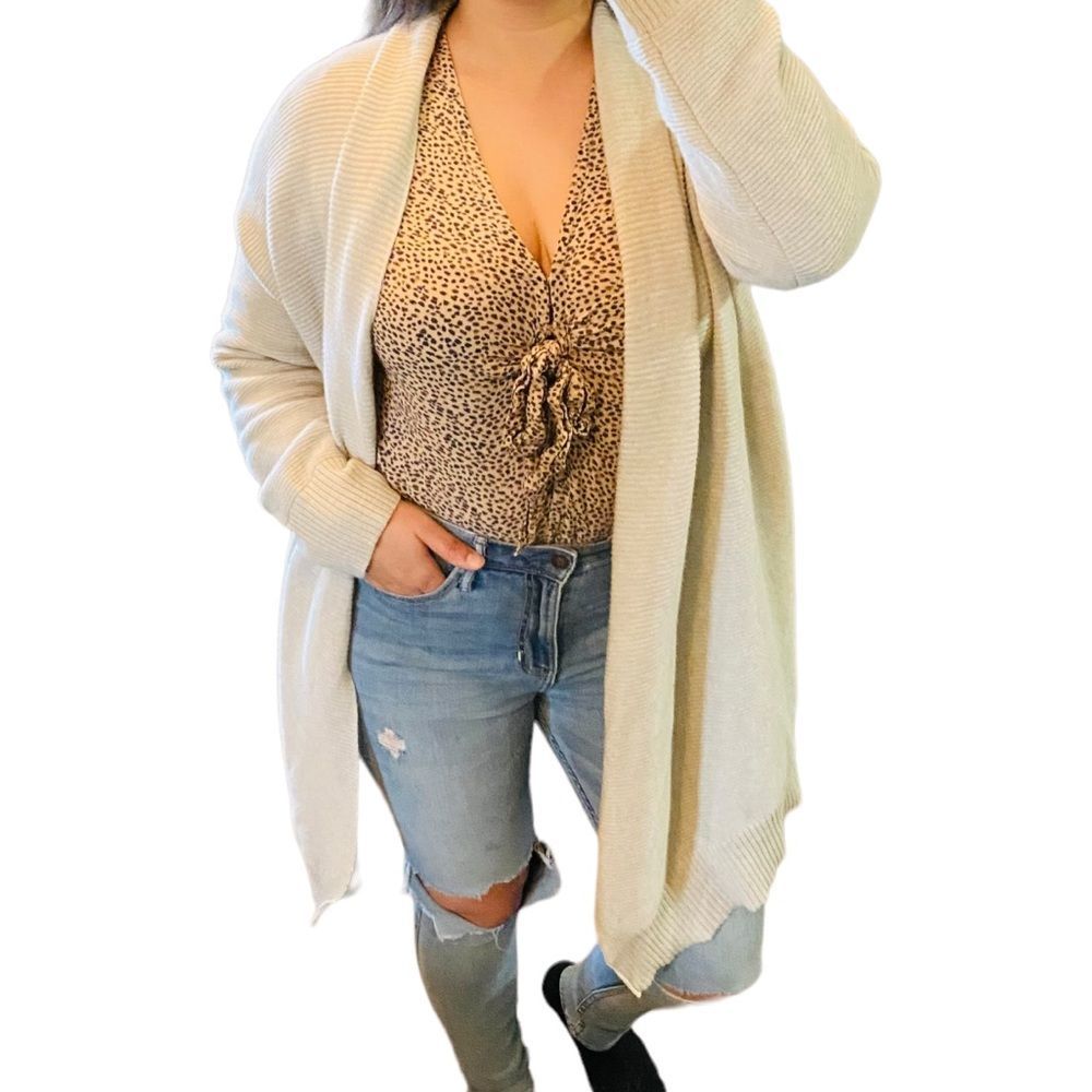 Eileen Fisher Light Gray Ribbed 100% Cashmere Long sleeve Shawl Open Cardigan L - Picture 4 of 16